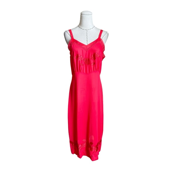 Vintage 50s 60s Nan Flower Red Nylon Slip Nightgown Boudoir Rockabilly Grunge 38 - Picture 2 of 13